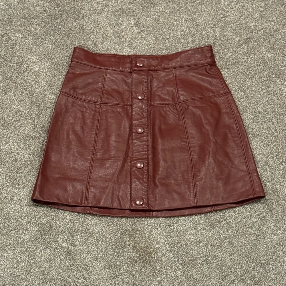 FREE PEOPLE Vegan Leather Mini Skirt color: Double Dare